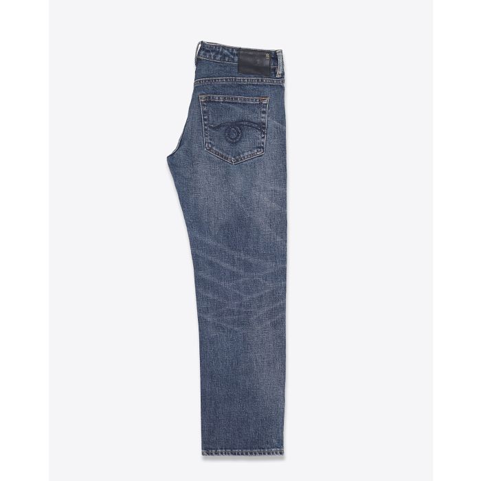 Jean skinny taille basse Boy Straight délavage bleu Mire Blue Stretch R13. Profil.
