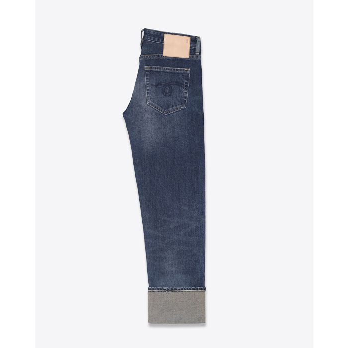 Jean taille basse Boy Straight délavage bleu Winnett Selvedge blue R13 denim. Profil.