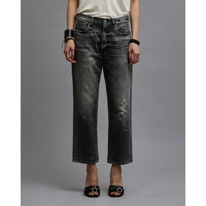 Jean Boyfriend vintage gris R13. Porté de face.