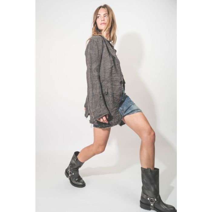 Veste Frayed Edge Ragged Blazer Dark Grey Plaid R13. Portée de profil.