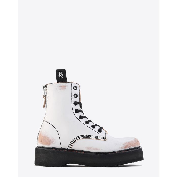 R13 Single Stack Lace Up Boots - White Remove