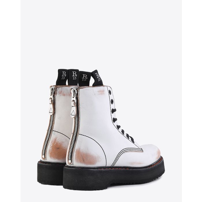 R13 Single Stack Lace Up Boots - White Remove