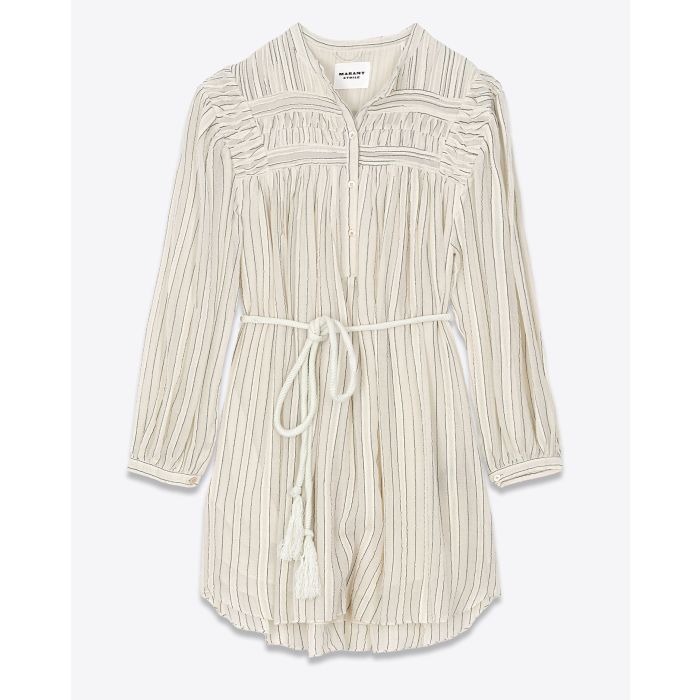 Isabel Marant Etoile Robe Leozi Ecru à rayures. Face avec ceinture.