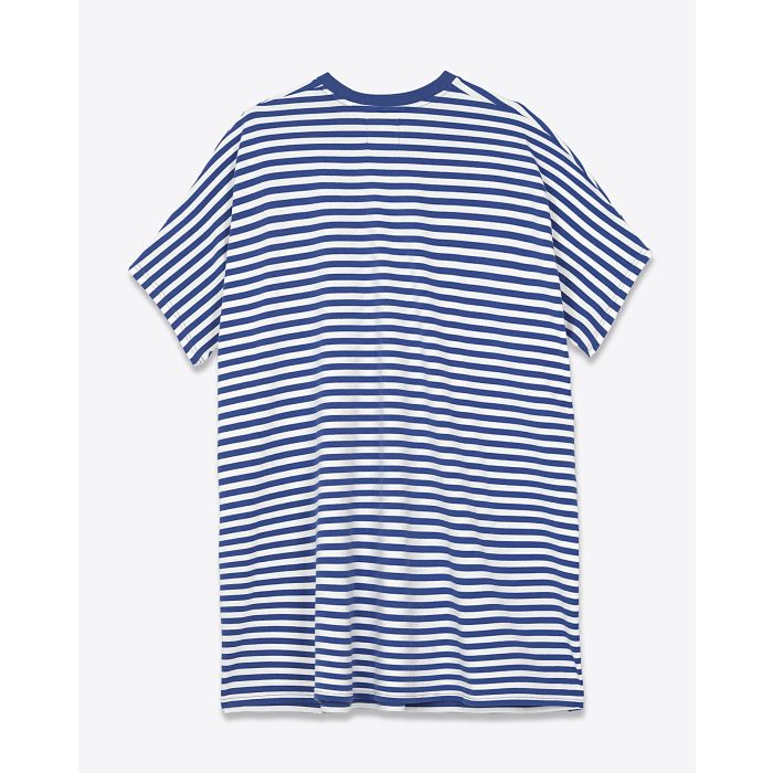 Robe tee-shirt Pocket Denimist à rayures bleues et blanches. Dos.