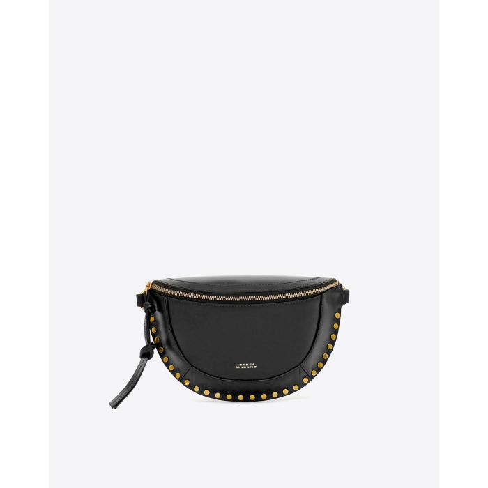 Sac banane en cuir lisse noir clouté Skano Isabel Marant. Face.