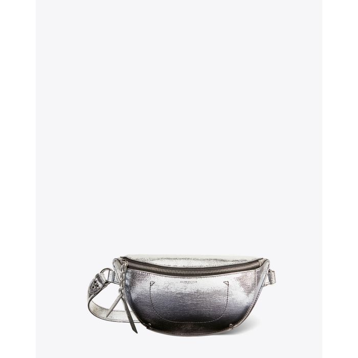 Sac banane Lino Jérôme Dreyfuss en cuir de chèvre lamé dégradé noir. Face.