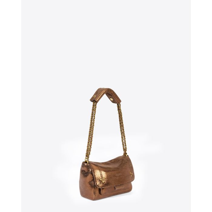 Mini-sac Lulu S Jérôme Dreyfuss en chèvre lamé bronze. Porté double chaine.