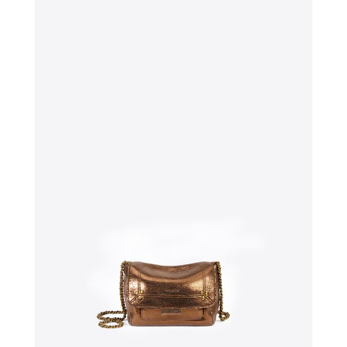Mini-sac Lulu S Jérôme Dreyfuss en chèvre lamé bronze. Face.