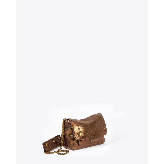 Mini-sac Lulu S Jérôme Dreyfuss en chèvre lamé bronze. Profil.
