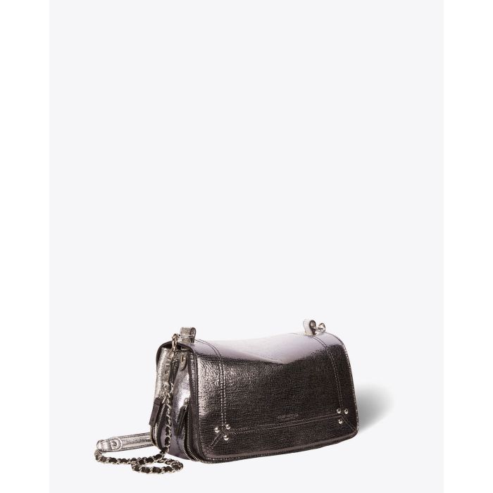 Sac bandoulière Bobi en chèvre lamé dégradé noir Jérôme Dreyfuss. Profil.