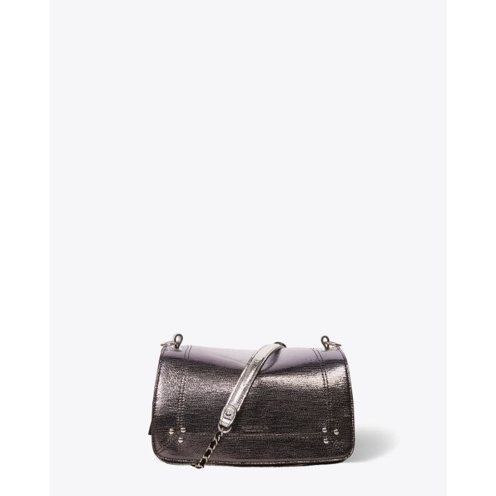 Sac bandoulière Bobi en chèvre lamé dégradé noir Jérôme Dreyfuss. Face.