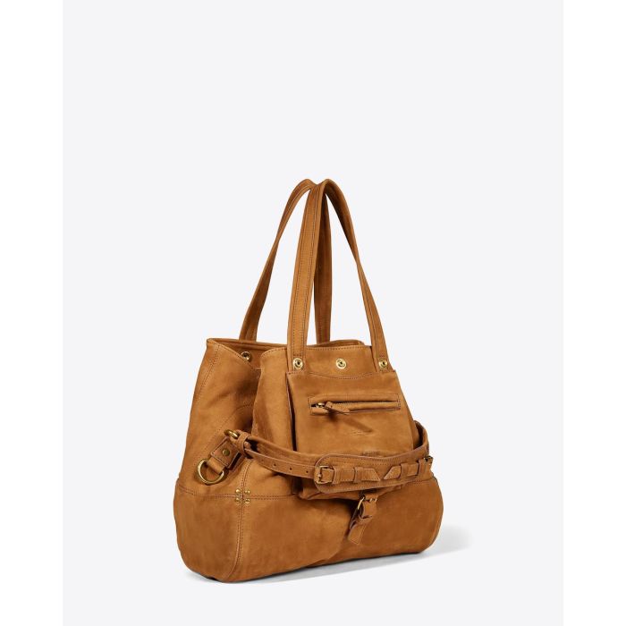 Sac cabas en cuir tabac Billy M Jérôme Dreyfuss. Profil.