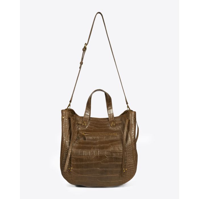 Sac cabas Marius agneau croco kaki Jérôme Dreyfuss. Bandoulière.