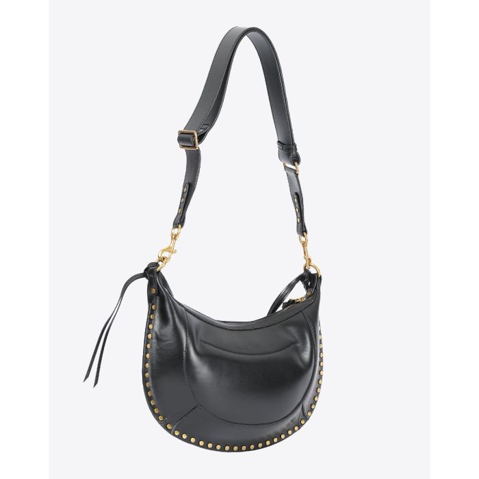 Sac Naoko bijou Isabel Marant en cuir lisse noir. Poignet bijou en métal doré gravé "Isabel Marant". Détail de la bandoulière réglable porté épaule ou croisé. Dos.