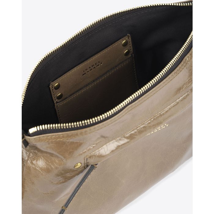 Sac Nessah Isabel Marant en cuir kaki foncé. Vue face. 
