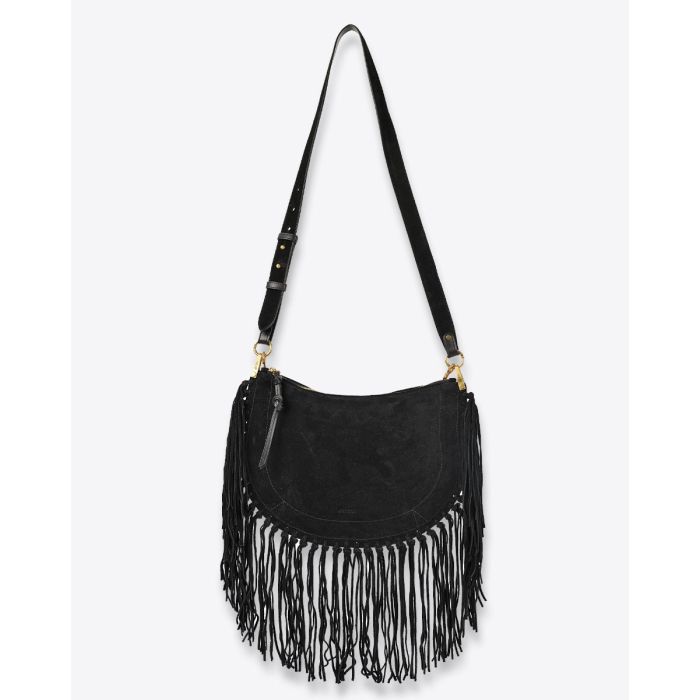 Sac Oskan Soft zip à franges Isabel Marant. Porté main ou bandoulière. Face. Bandoulière longue.