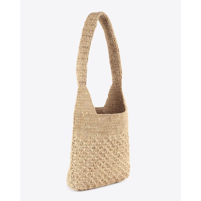 Sac Praia Isabel Marant en raphia naturel avec logo rose. Vue dos.