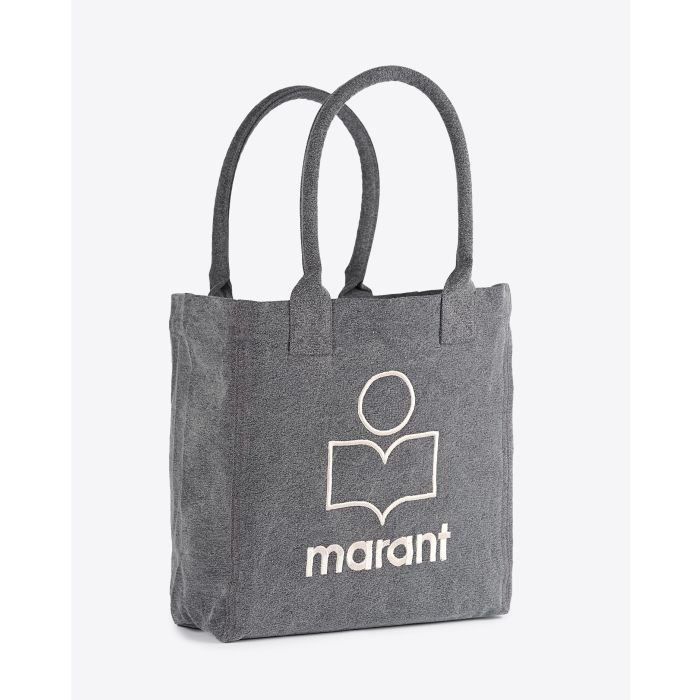 Petit sac Cabas Yenky Isabel Marant gris anthracite avec logo blanc. Vue profil. 