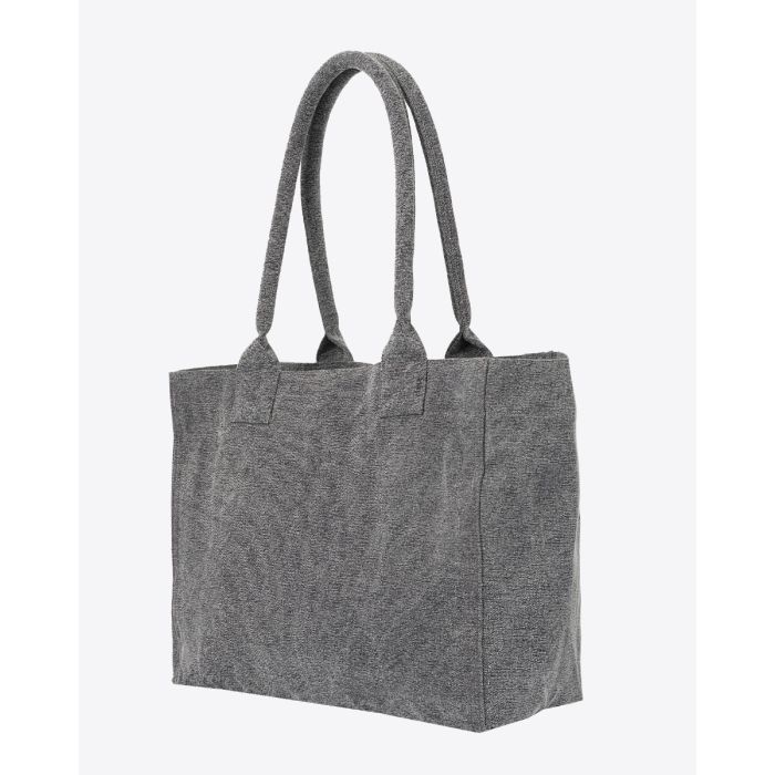 Cabas Yenky Zip Isabel Marant en toile de coton délavé gris anthracite logo brodé blanc "MARANT" devant. Porté main ou épaule. Arrière du cabas uni.