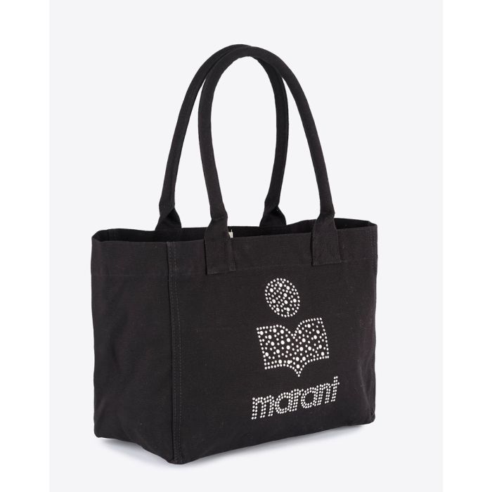 Sac cabas zippé Yenky Isabel Marant en toile de coton avec logo clouté argenté Marant. Vue de profil.