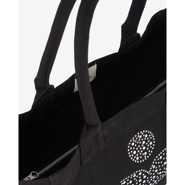 Sac cabas zippé Yenky Isabel Marant en toile de coton avec logo clouté argenté Marant. Détail du zip argenté.