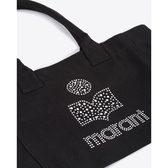 Sac cabas zippé Yenky Isabel Marant en toile de coton avec logo clouté argenté Marant. Détail du logo clouté argenté Marant.