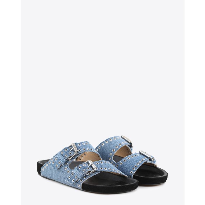 Isabel Marant  Sandales Lennyo en cuir et denim bleu ciel. Face. 