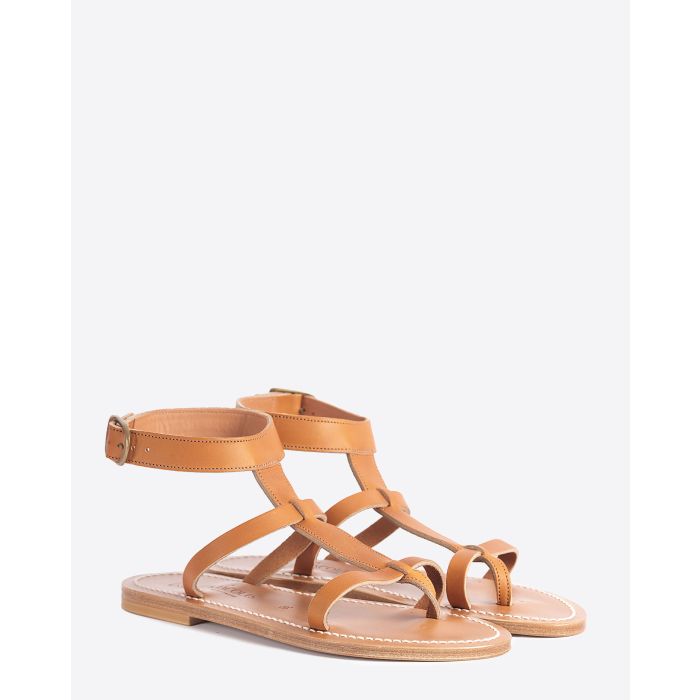 Sandales plates Artimon K.Jacques en cuir naturel. Vue face. 