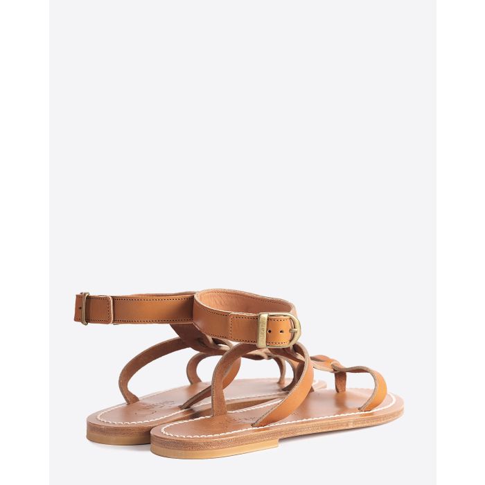 Sandales plates avec brides cheville Artimon K.Jacques en cuir naturel. Vue dos.