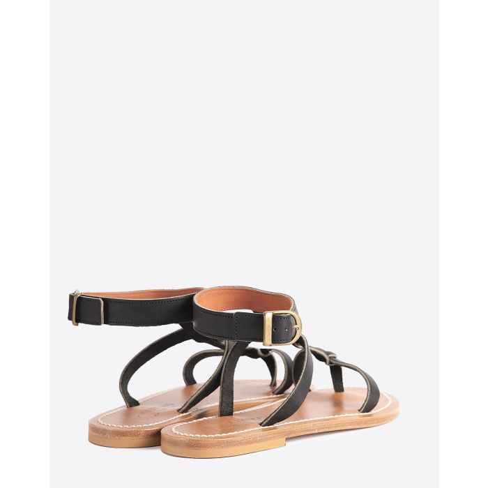 Sandales plates Artimon K.Jacques en cuir naturel noir. Vue dos.