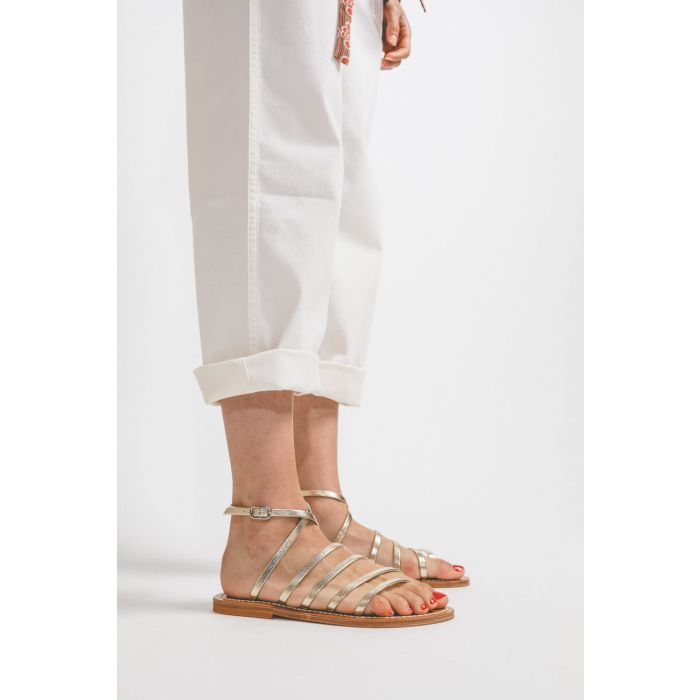 Sandales en cuir doré Segala Metyl Champan K.Jacques St Tropez. Porté profil.  