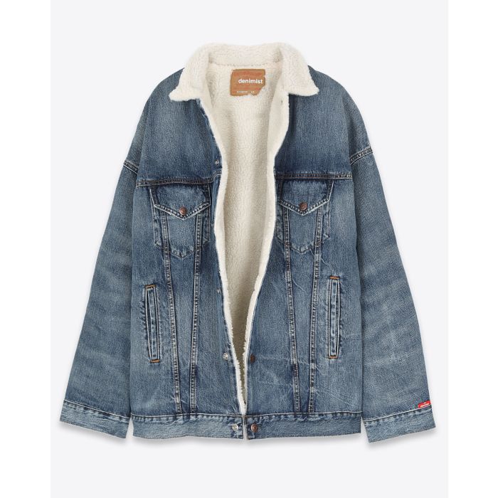 Blouson fourré en denim bleu Serena Trucker jacket Denimist.   
