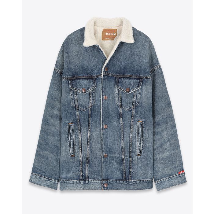 Blouson fourré en denim bleu Serena Trucker jacket Denimist.   

