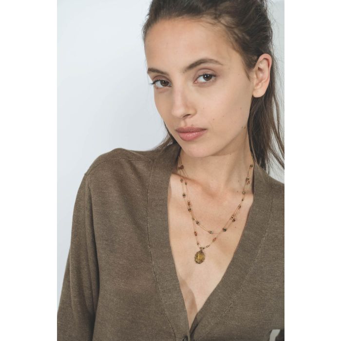 Sharing Collier Court Tibétain VVV Olive Quartz
