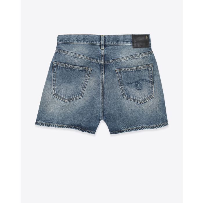 Short Crossover R13 en denim bleu délavé. Vue dos. 