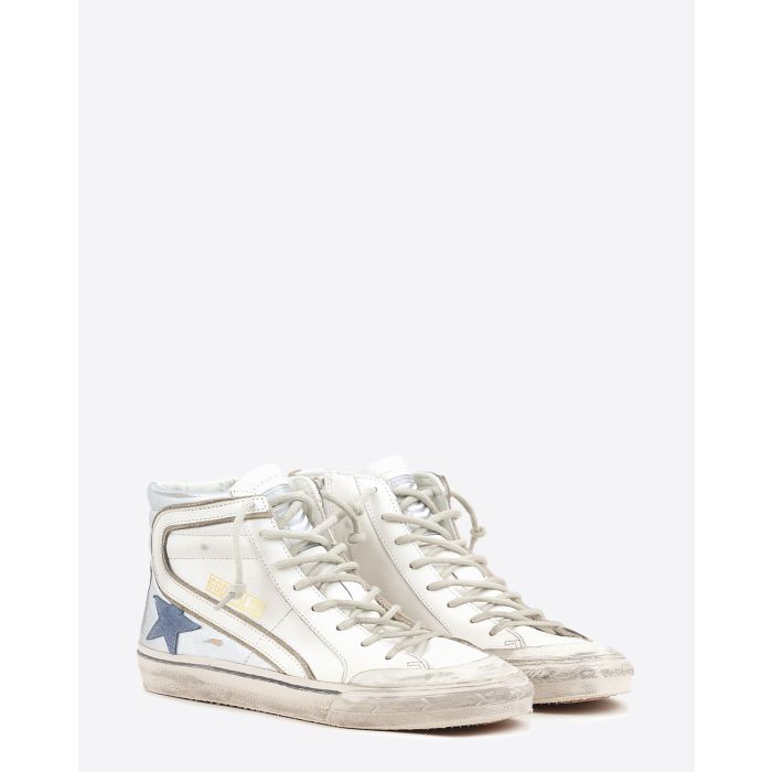 Golden Goose Femme Sneakers Slide  Blanc Argent Bleu 10403