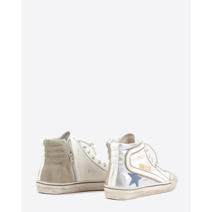 Golden Goose Femme Sneakers Slide  Blanc Argent Bleu 10403