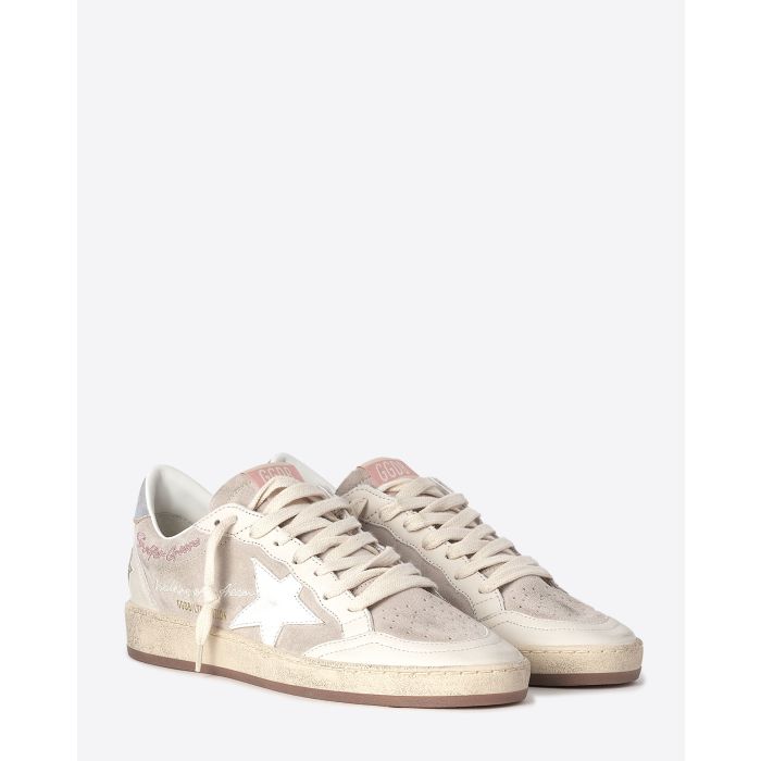 Sneakers Ball Star Golden Goose en cuir suédé beige Vue face. 
