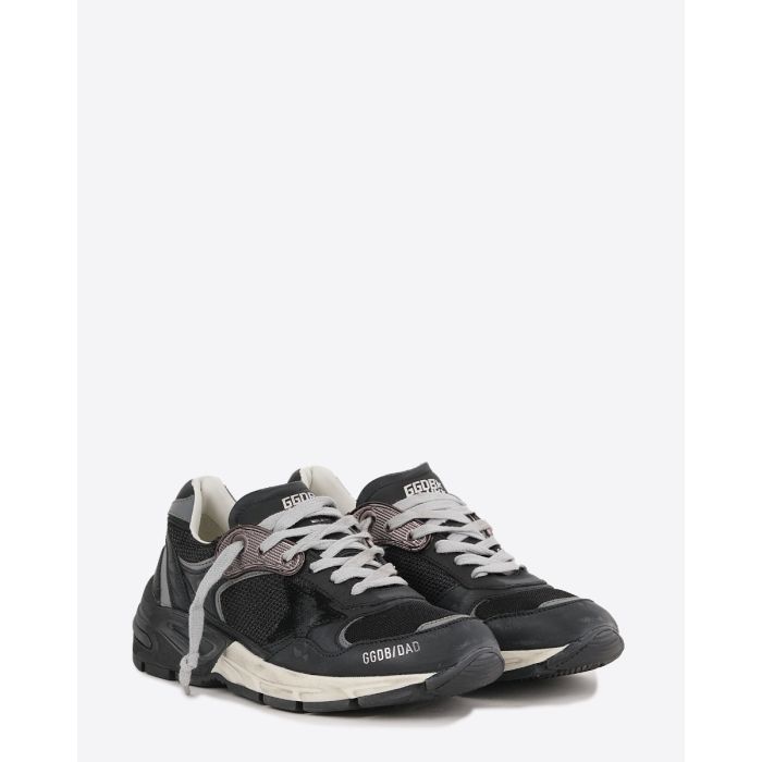Sneakers Running Dad Golden Goose femme en résille et Nappa noir oeillet bronze. Face.