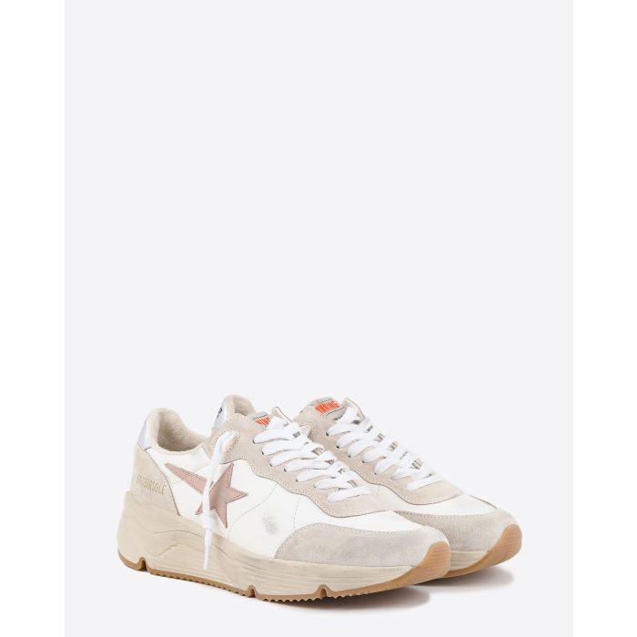 Sneakers Running Sole en cuir blanc étoile en cuir rose arrière en cuir argent 11698 Golden Goose femme. Vu de face.