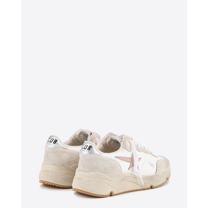 Sneakers Running Sole en cuir blanc étoile en cuir rose arrière en cuir argent 11698 Golden Goose femme. Vu de dos.
