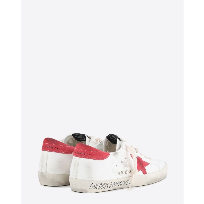 Sneakers Superstar en cuir blanc étoile fuschia arrière fuschia 10358 Golden Goose femme. Arrière. 