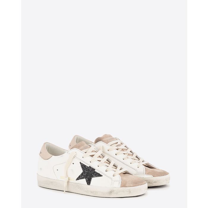 Sneakers Superstar Golden Goose en cuir Milk Rose Bleu. Vue face.