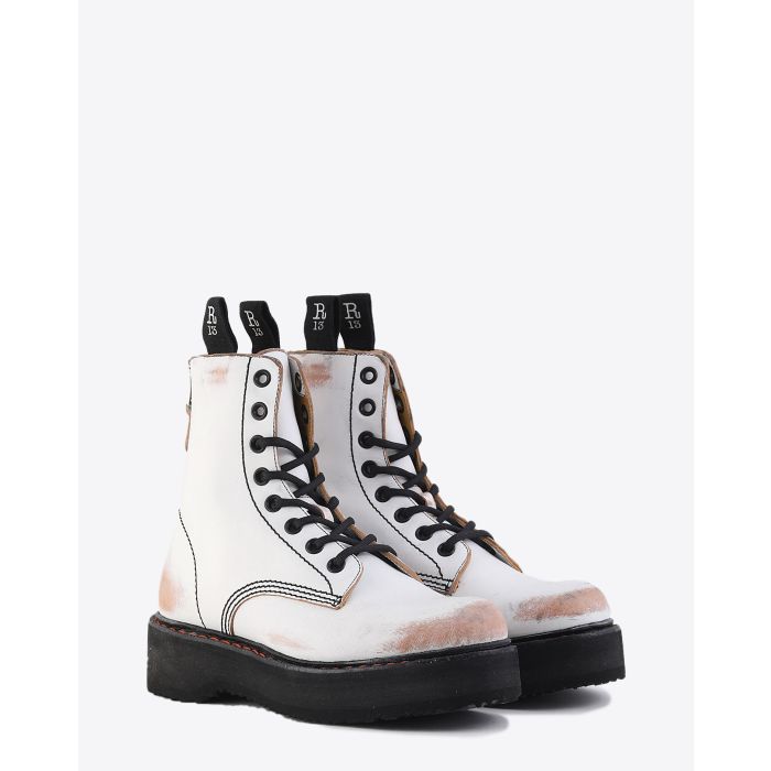 R13 Single Stack Lace Up Boots - White Remove