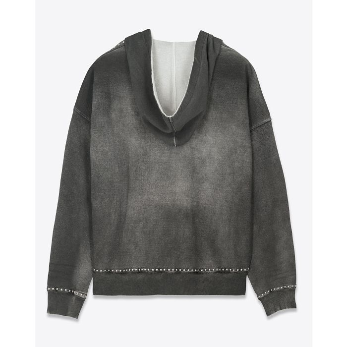 Sweat-shirt à capuche zippé clouté gris délavé Golden Goose. Dos.