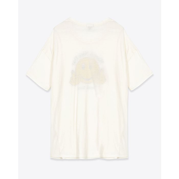 Tee-shirt manches courtes Have A Nice Day R13 en coton et cachemire écru