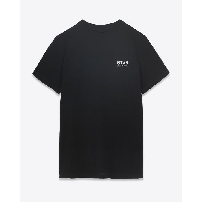 Tee-shirt manches courtes noir logo étoile blanche dans le dos Golden Goose. Face petit logo poitrine blanc Star Golden Goose.