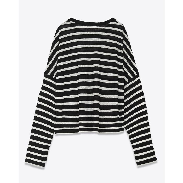 Tee-shirt manches longues Oversized Mikuta en lin ) rayures. Vue dos