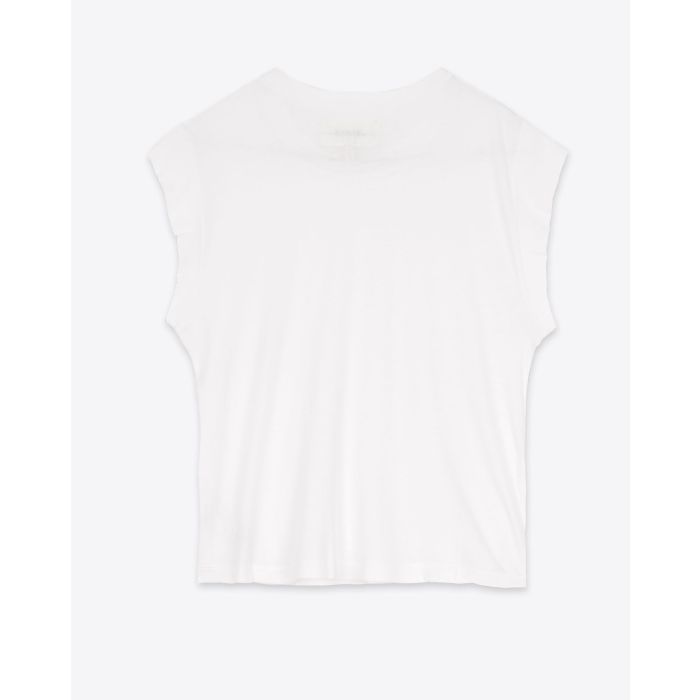 Tee-shirt manches courtes raccourcies Peak Shoulder The Great en coton blan. Vue dos. 