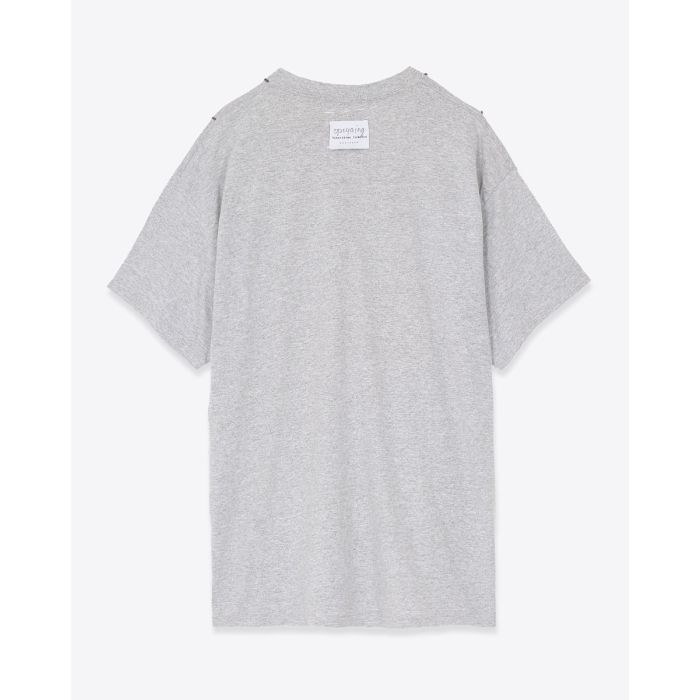 T-shirt Champion Upcycling Yekaterina Ivankova en jersey gris chiné customisé.
